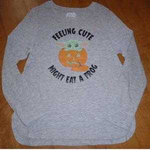 Girls Star Wars BABY YODA Halloween "Might Eat a Frog" Tshirt Size Med XL NWT